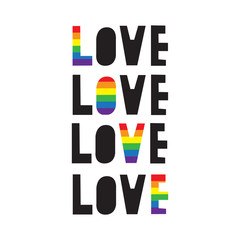 Vector cut letters font. Rainbow word "love". Lgbt rainbow flag. Public coming out concept. Freedom of speech message. Print, sticker design