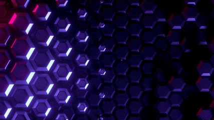 Abstract bright creative background. Modern clean minimalistic design. Hexagonal geometric structure, honeycomb surface, top view. Cell elements pattern. 3d rendering