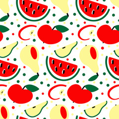 Seamless pattern with apple pear watermelon vector illustration