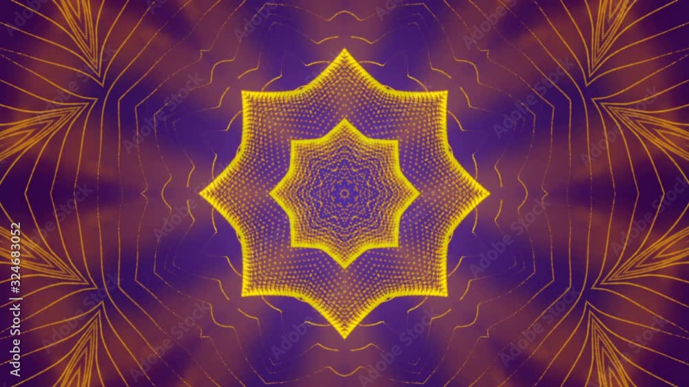 Aufkleber violet-yellow moving kaleidoscope patterns. abstract looped animation. 3d render