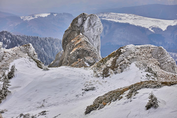Beautiful winter landscape in Ciucas mountains, Ciucas peak, Romania