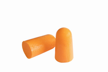 Orange color ear plugs isolated on white background