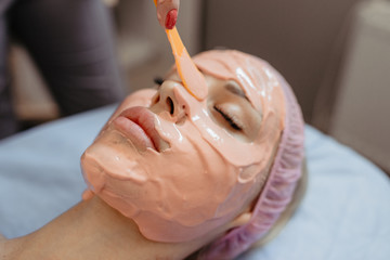 Beauty salon, applying of Alginate Peel-Off Powder facial Mask