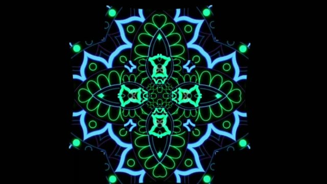 green mandala Blue kaleidoscope sequence patterns.Abstract multicolored motion graphics background. For yoga, clubs, shows, mandala. Futuristic, colorful. jumbotron premium
