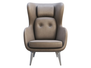 Mid-century gray leather wing chair. 3d render.