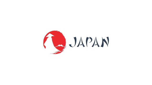 japan vector logo samurai look Fuji Mountain. ninja silhouette in front of flag