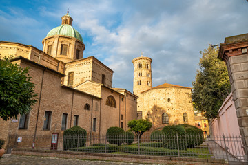 Fototapeta na wymiar Ravenna - The Duomo (cathedral) and the baptistery Battistero Neoniano.