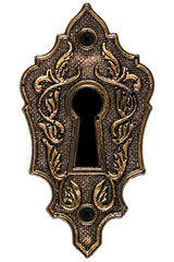 Darkness in the keyhole, decorative design element, isolated on white background