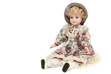 Porcelain doll,  isolated on white background