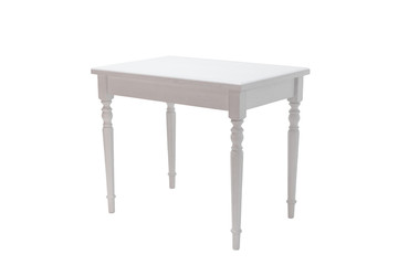 Elegant white table with clipping path. White table isolated on a white background. Kitchen dining table.