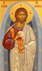 RAVENNA, ITALY - JANUARY 28, 2020: The icon of Jesus Christ the Priest from the chruch Chiesa di Santa Maria Maddalena. © Renáta Sedmáková
