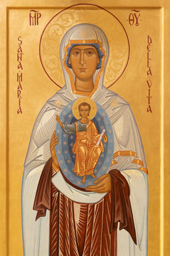 RAVENNA, ITALY - JANUARY 28, 2020: The icon of Madonna (Theotokos)  from the chruch Chiesa di Santa Maria Maddalena.