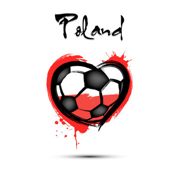 Soccer ball shaped as a heart in color of Poland flag