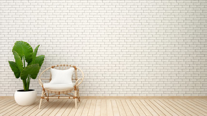 Living area in home or apartment on white brick wall decoration - Living area in Coffee shop or lobby - 3D Illustration
