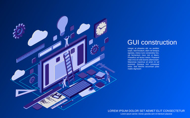 Obraz premium Graphic user interface construction, application development, website design flat isometric vector concept illustration
