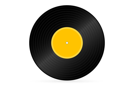 Vinyl record on background. Old technology, realistic retro design. Old vintage vinyl LP record with label.