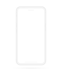 White mockup smartphone with blank white screen. Mockup of Frameless Smartphone. Phone Mock up. Blank screen for UI/UX, Mobile Application, Web Site, Game, Presentation or visual app demonstration