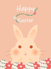 Easter day card. Rabbit smile and egg easter.