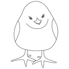 Vector illustration of a sleepy chicken falling asleep on the move. Outline on an isolated background. Coloring book for children and adults. Idea for a book, magazine, or web design. 