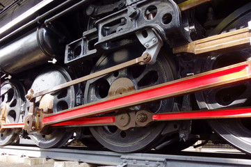 Fototapeta na wymiar レトロでアンティークな蒸気機関車のホイールオブジェ