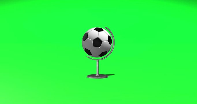 Soccer ball globe rotating planet world football sport loop green screen animation