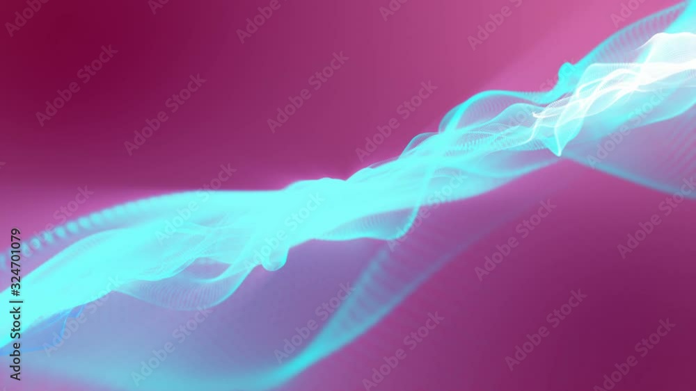 Poster turquoise luminous particles on a purple background move slowly. abstract background. 3d render
