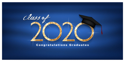 Vector text for graduation gold design, congratulation event, T-shirt, party, high school or college graduate. Lettering Class of 2020 for greeting, invitation card	