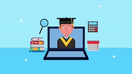 young student boy in laptop elearning