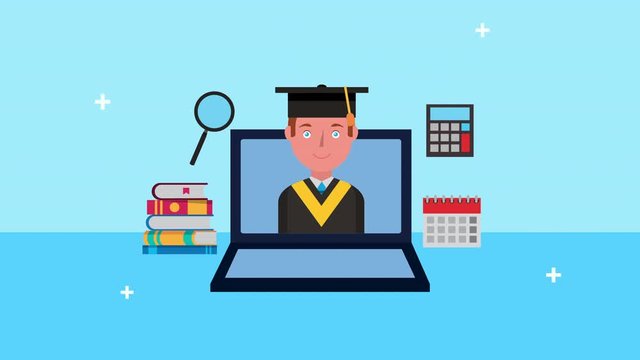 young student boy in laptop elearning