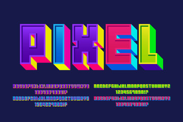 Pixel font alphabets with 4 style effect