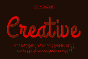 Red fur realistic signature font alphabets