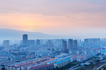Fototapeta na wymiar aerial view of xining cityscape in sunrise