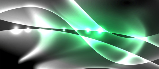 Abstract background. Shiny design neon waves with light effects, techno trendy design. Vector Illustration For Wallpaper, Banner, Background, Card, Book Illustration, landing page
