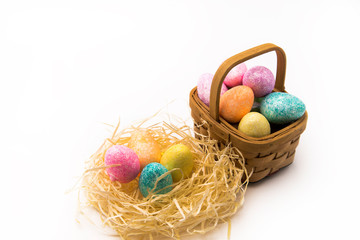 Easter eggs in  basket