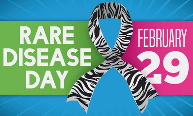 Zebra Pattern in Ribbon with Labels for Rare Disease Day, Vector Illustration - obrazy, fototapety, plakaty