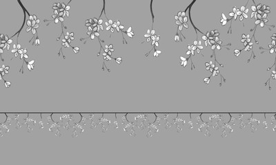 Seamless cherry blossom flower borders. Botanical hand-drawn watercolor illustration. Design for packaging, weddings, fabrics, textiles, Wallpaper, website, postcards.