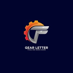 Vector Logo Illustration Gear Letter F Gradient Colorful Style