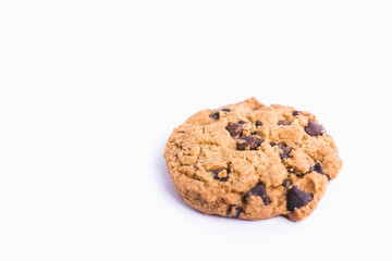 Homemade sweet chocolate chip cookie isolated on white background