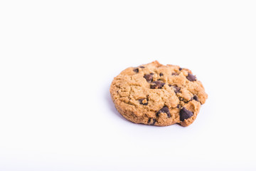 Homemade sweet chocolate chip cookie isolated on white background