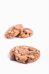 Homemade sweet chocolate chip cookies isolated on white background