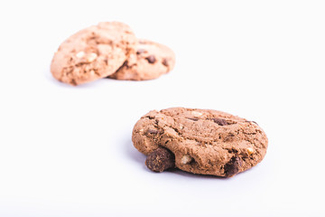 Homemade sweet chocolate chip cookies isolated on white background