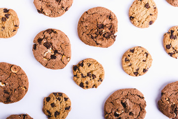 Homemade sweet chocolate chip cookies isolated on white background
