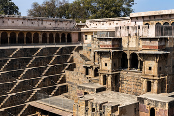 Ancient Indian step well, Architecture of stairs at Abhaneri baori stepwell in Jaipur, Rajasthan...