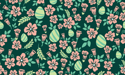 Seamless of leaf and floral pattern background design for Easter, with unique egg design.