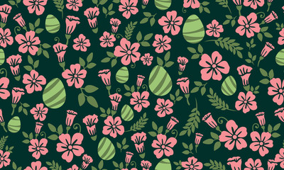 Seamless of leaf and floral pattern background design for Easter, with unique egg design.