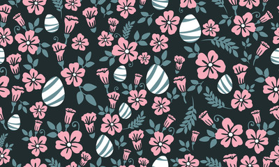 Seamless of leaf and floral pattern background design for Easter, with unique egg design.
