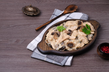 Stewed meat slices with mushrooms