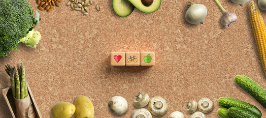 many cooking ingredients on cork background
