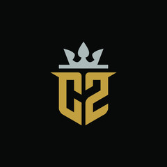 Initials Letter CZ Shield King Logo Design