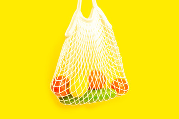 Mesh shopping bag with organic eco vegetables